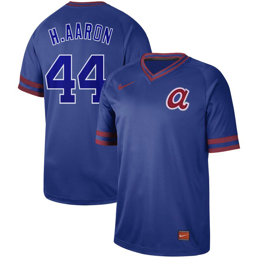 Men Atlanta Braves #44 H.Aaron Blue Nike Cooperstown Collection Legend V-Neck MLB Jersey